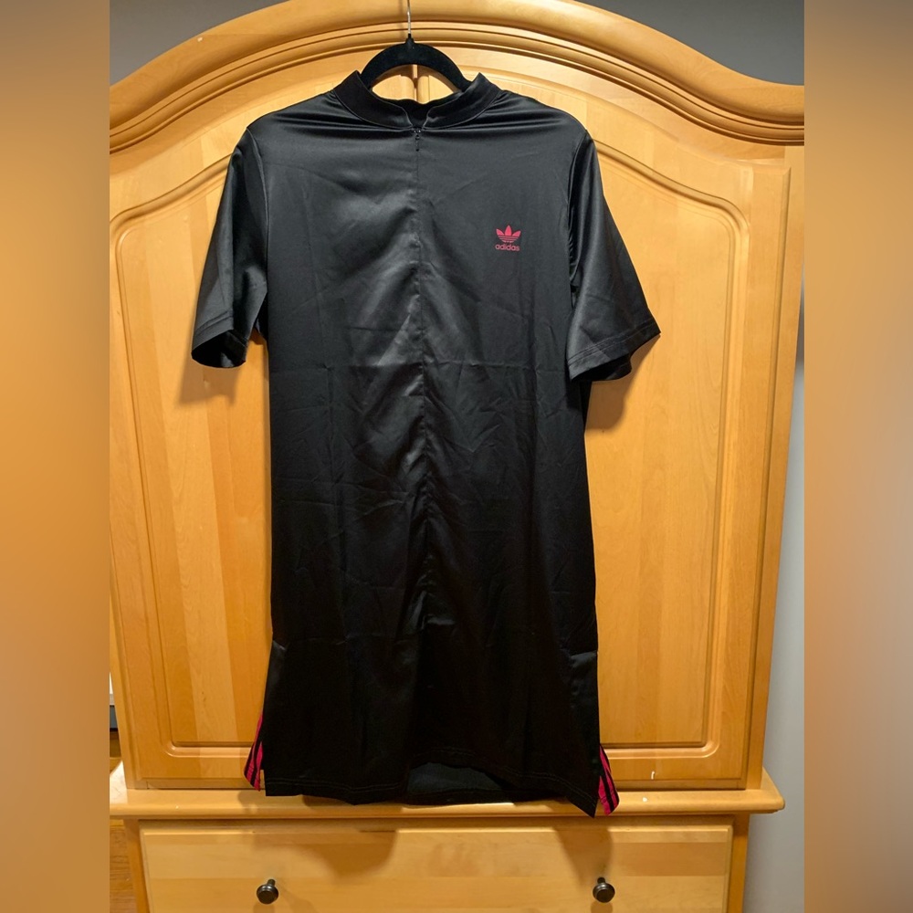 Adidas Satin Black Dress with Pink Logo